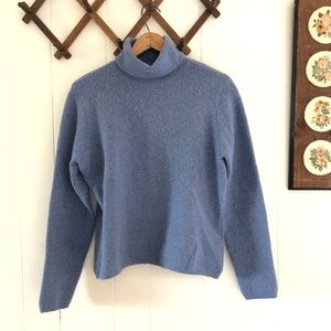 Wool Blend Blue Knit Turtleneck Sweater